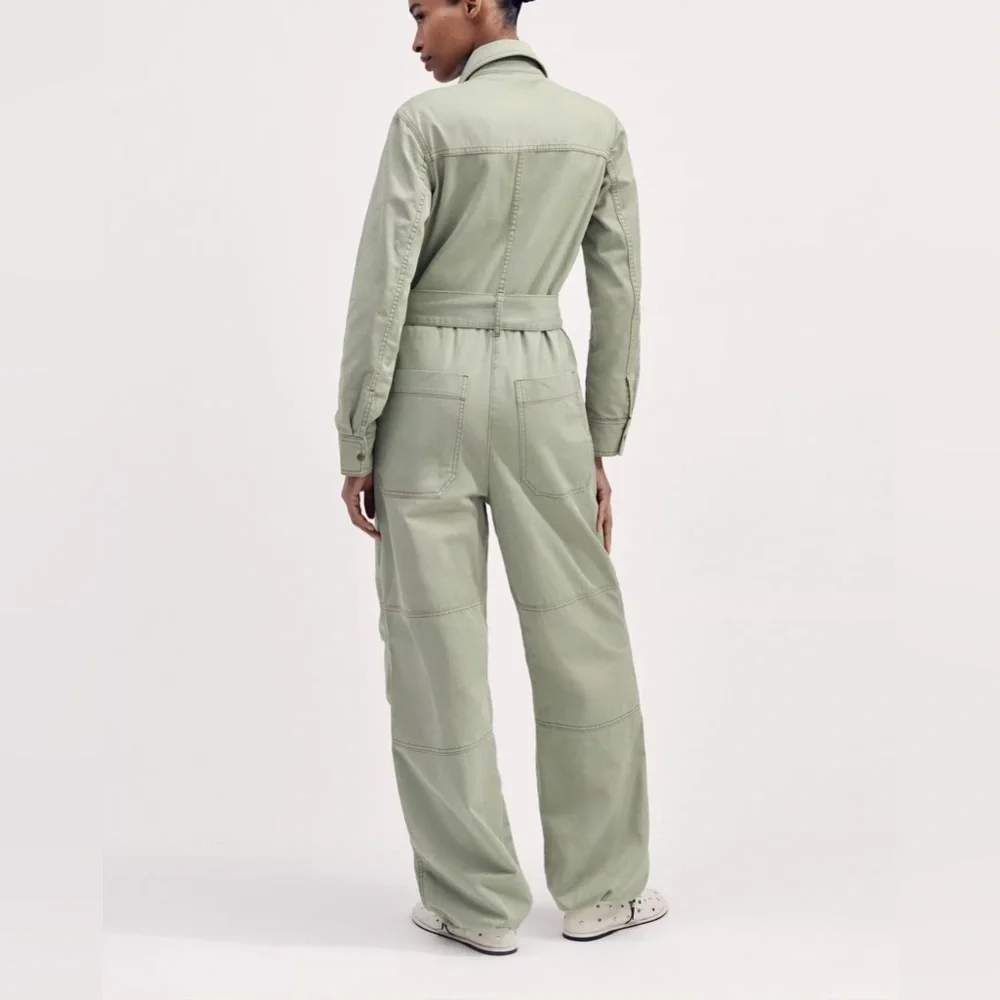 NWT Me + Em super soft utility jumpsuit sage green organic cotton size 10 - Picture 8 of 12